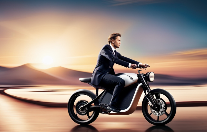 An image of a sleek, 1000w electric bike soaring down an open road, wind blowing through its rider's hair, with a blurred background showcasing the bike's impressive speed