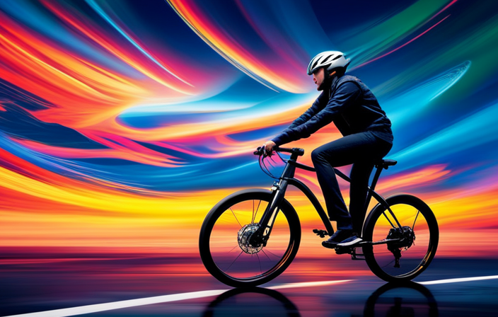 An image that captures the exhilarating speed of a 1200w electric bike in action - a blur of vibrant colors streaking across a scenic landscape, with the wind whipping through the rider's hair