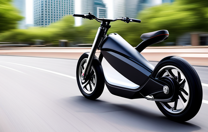 An image showcasing a sleek, powerful 2000w electric bike zooming through an urban landscape