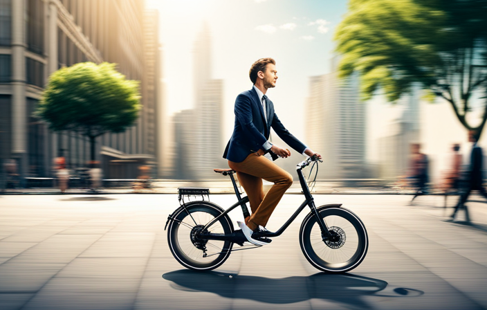 An image showcasing a sleek, futuristic 250w electric bike zooming down a sunlit road, effortlessly surpassing traditional bicycles