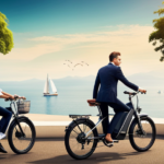 An image showcasing a sleek 350W electric bike effortlessly gliding along a scenic coastal road, with the wind gently tousling the rider's hair, capturing the exhilarating speed and freedom it offers