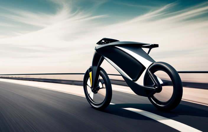 An image of a sleek, futuristic 36v electric bike racing against the wind on an open road
