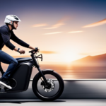 An image capturing the exhilarating speed of a 48v 1000w electric bike, with a blurred background showcasing the bike in motion, wheels spinning, wind rushing past, and a determined rider leaning forward