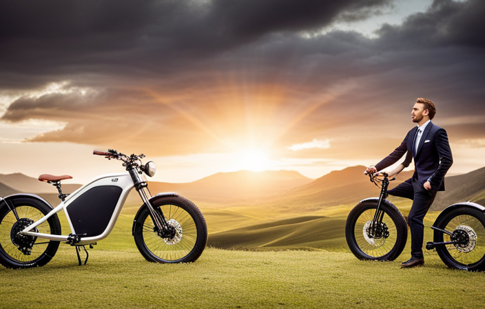 An image capturing the exhilarating speed of a 750w motor electric bike as it effortlessly zooms past a picturesque countryside landscape, showcasing the bike's power and ability to reach thrilling velocities