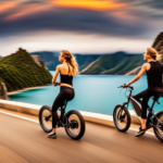 An image showcasing a sleek MX 350 Razor Electric Bike speeding along a scenic road, with the wind blowing through its rider's hair