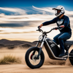 An image showcasing a Razor MX350 electric bike in action, zooming across a dirt track with thrilling speed