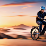 An image of an electric bike zooming down a straight road, surrounded by a blur of vibrant scenery