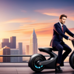 An image of a sleek Jetson Electric Bike zipping through city streets, its rider sporting a joyful expression and windblown hair, surrounded by blurred buildings and a speedometer displaying a thrilling velocity