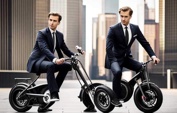 An image showcasing the XtremepowerUS Electric Power Mini Pocket E-Bike Motorcycle 36v Ride-On Go in action, with a rider effortlessly zooming through a bustling city street, surrounded by excited onlookers and a vibrant urban backdrop