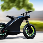 An image showcasing a sleek, futuristic electric bike whizzing through a bustling city street