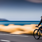 An image capturing the exhilarating speed of an electric bike as it zooms down a sun-drenched coastal road, with the rider's hair flowing in the wind and the vibrant scenery blurring in the background