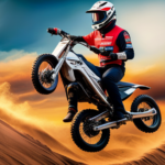 An image showcasing the Razor MX500 Dirt Rocket Electric Bike Motorcycle in motion, zooming through a dirt track with a rider wearing a helmet and protective gear, capturing the bike's speed and exhilaration