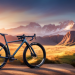 An image showcasing a gleaming gravel bike bathed in soft morning light, with specks of mud clinging to its knobby tires and intricate chainrings, a testament to the exhilarating off-road adventures it has conquered