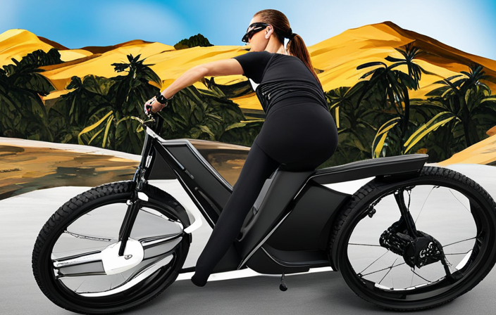 An image showcasing a person effortlessly gliding up a steep mountain trail on a Golder Motor electric bike, their relaxed posture and smiling face reflecting the bike's seamless power and ease of pedaling