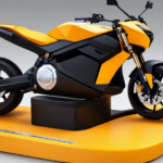An image showcasing an electric bike resting on a weighing scale, revealing its weight