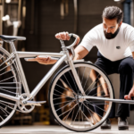 An image capturing the intricate process of crafting a bicycle, showcasing a skilled artisan meticulously welding the frame, while nearby, wheels are being carefully assembled, spokes tightened, and pedals attached