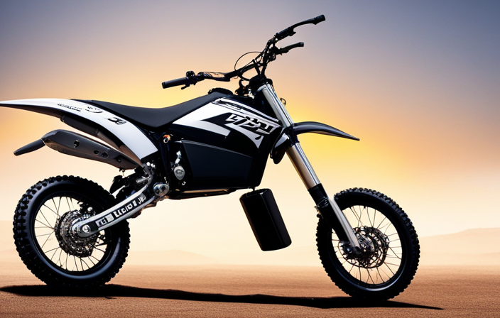 An image capturing a sleek Razor MX650 Dirt Rocket Electric Motocross Bike, connected to an electrical outlet, standing proudly in a well-lit garage