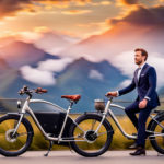 An image showcasing a rider effortlessly cruising along scenic countryside trails on a sleek 350-watt electric bike equipped with a powerful 36-volt 400Wh battery, emphasizing the bike's exceptional endurance and seamless performance