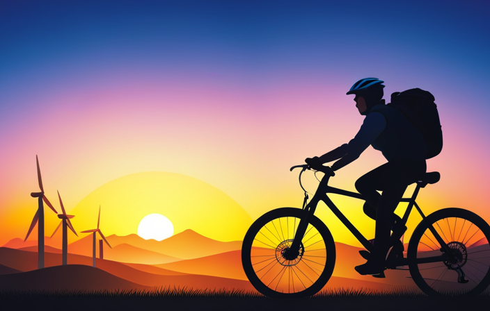 An image depicting a cyclist riding an electric bike uphill, with the battery icon gradually depleting in the foreground