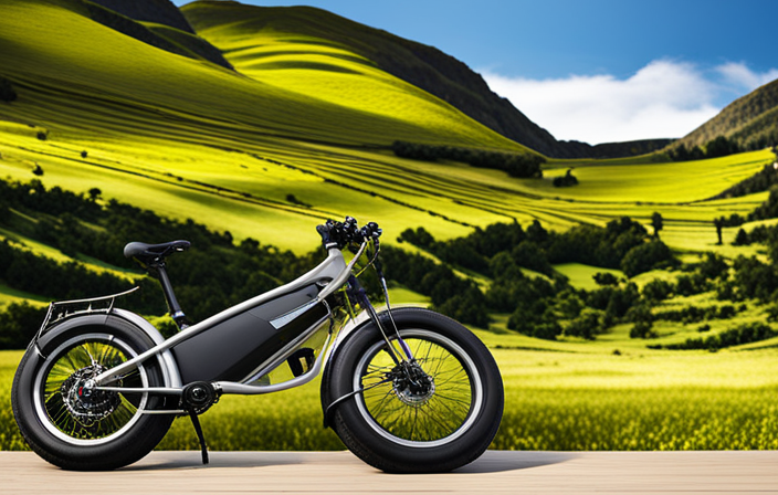An image showing a well-maintained electric bike parked against a scenic backdrop, with a clock superimposed on the bike frame, indicating years of use