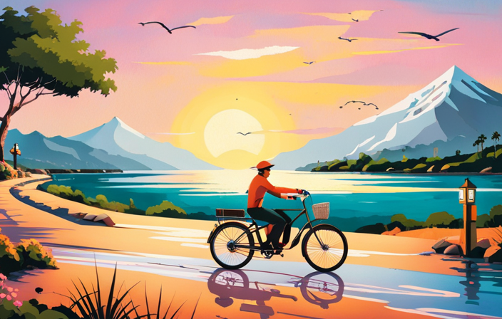 An image showcasing a sleek electric bike gliding along a scenic coastal road, with the rider effortlessly navigating uphill terrains, evoking a sense of freedom and adventure