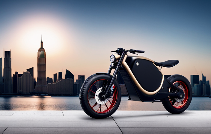 An image showcasing a sleek, modern 1500w 48v electric bike with a fully charged battery, stationed beside a clock displaying the time, exemplifying the battery's endurance and long-lasting power