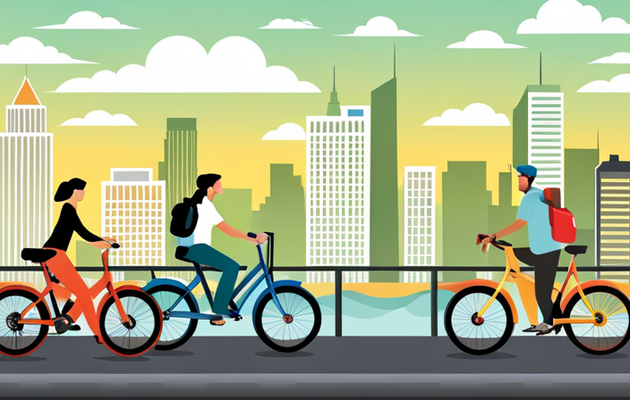 An image depicting a bustling city street with a graphic representation of the number of electric bikes sold in America last year