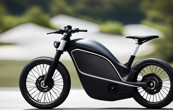 An image capturing the sleek silhouette of a high-performance electric bike effortlessly gliding through a scenic mountain trail, with its powerful motor and cutting-edge technology on full display