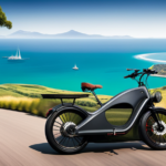 An image showcasing an electric bike gliding along a scenic coastal road, with a vast horizon in the background