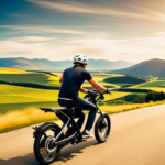 An image capturing the awe-inspiring sight of an electric bike gliding effortlessly through a picturesque countryside, showcasing the bike's remarkable range as it cruises along for miles on a single charge