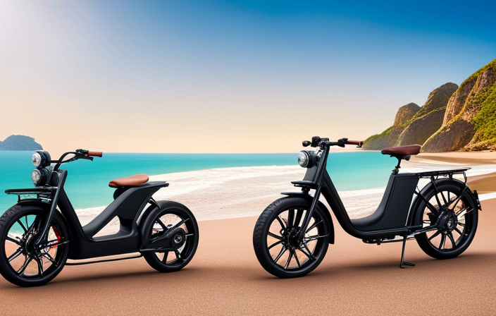 An image of an electric bike gliding effortlessly along a scenic coastal road, surrounded by towering cliffs and sparkling turquoise waves crashing against the shore, showcasing the limitless possibilities of How Many Miles Electric Bike