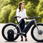 An image showcasing a serene countryside landscape with a sleek electric bike effortlessly gliding along a winding road