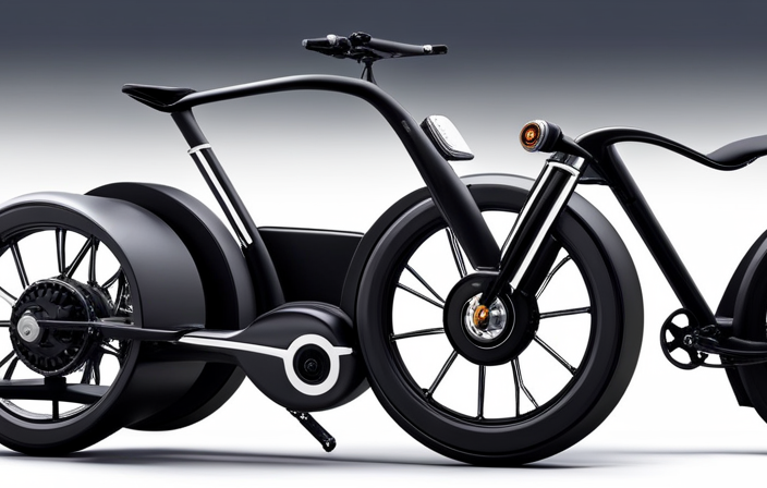 An image showcasing a sleek electric bike conversion kit, featuring a powerful motor seamlessly integrated into the rear wheel, a compact lithium-ion battery mounted on the frame, and a user-friendly control panel attached to the handlebars