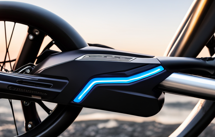 An image showcasing a close-up of an electric bike battery, displaying its sleek design and vibrant LED indicator lights, symbolizing power and longevity for an electrifying ride