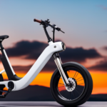 An image showcasing a sleek electric bike against a vibrant city backdrop, with focused close-ups of its high-tech components like the battery, motor, and display, emphasizing its premium quality and inspiring potential riders