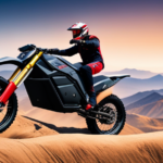 An image showcasing an electric dirt bike zooming through a rugged terrain, surrounded by a backdrop of mountains