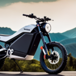 An image showcasing an electric dirt bike against a scenic backdrop, highlighting its sleek design, state-of-the-art components, and innovative features