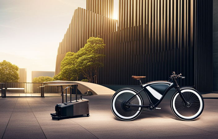 An image showcasing a sleek solar electric conversion bike parked on a city street