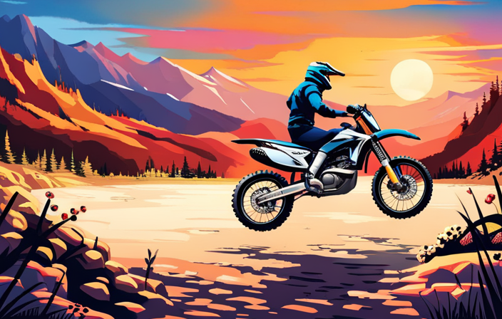 An image showcasing a sleek electric dirt bike, surrounded by a scenic off-road trail