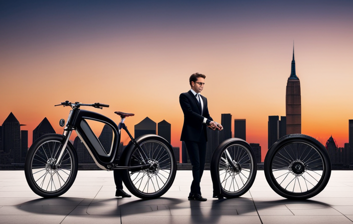 An image showcasing a sleek, modern electric bike parked next to a charging station, emphasizing its cutting-edge design and high-quality components