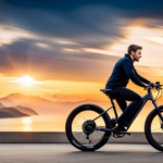 An image of a person effortlessly gliding up a steep hill on an electric bike, with a serene smile on their face, showcasing the seamless and effortless experience that electric bikes offer