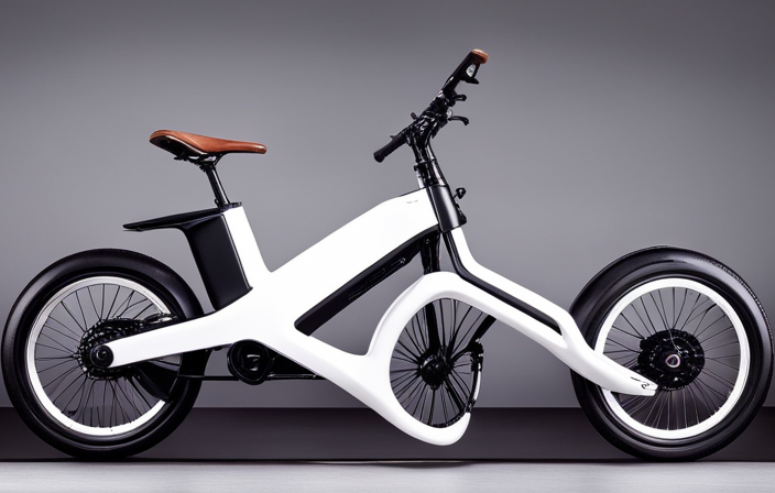 An image showcasing a sleek electric bike with a sturdy aluminum frame, eco-friendly lithium-ion battery, a digital display, and powerful disc brakes, exuding modernity and speed