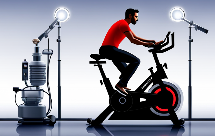 An image featuring a person energetically pedaling a stationary bike connected to an electric generator