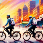 An image showcasing a bustling Indian city street, with a cyclist effortlessly gliding on an electric bike amidst the vibrant chaos