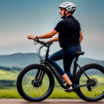 An image showcasing a picturesque landscape of rolling hills and a rider joyfully pedaling on an electric bike, effortlessly gliding uphill with a serene expression, exemplifying the ease and enjoyment of exercising with an electric bike