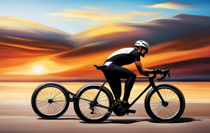 An image showcasing a sleek bicycle with a muscular cyclist in action, pedaling with intense determination, capturing the raw power and determination that epitomizes the sheer horsepower generated by a bicycle