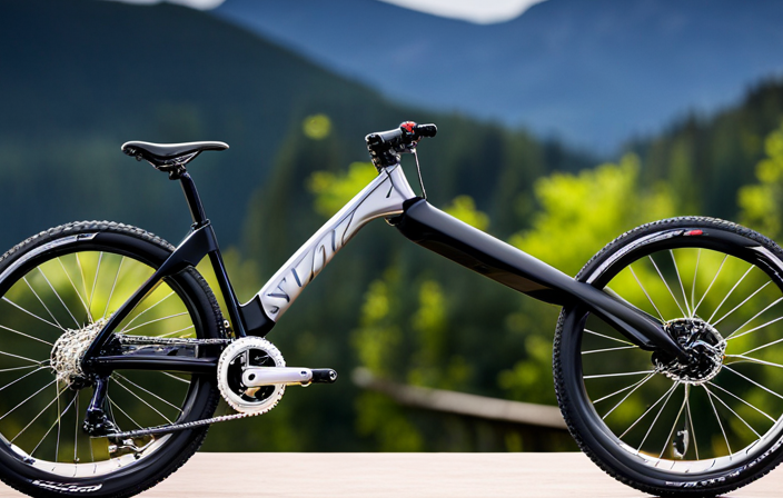 An image showcasing a sleek Boulder Giant bicycle against a stunning backdrop of majestic mountains