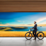 An image showcasing a sleek, modern electric bike against a vibrant city backdrop