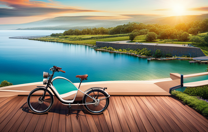 An image showcasing a sleek electric bike, adorned with a powerful battery pack, effortlessly gliding along a scenic coastal bike path, emphasizing its eco-friendly nature and the freedom it offers riders to explore
