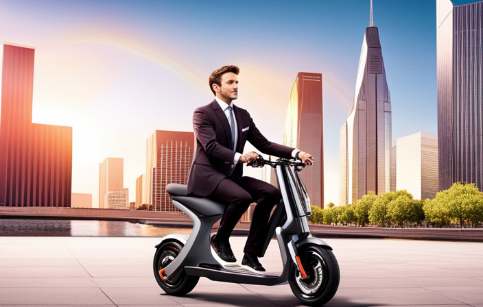 An image showcasing a sleek and stylish Jetson Electric Bike in vibrant colors, parked against a backdrop of a bustling city street